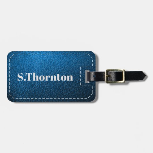 Persoonlijk Bagagelabel - Faux Blue Leather (Voorkant horizontaal)