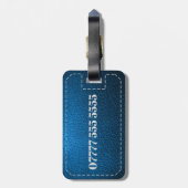 Persoonlijk Bagagelabel - Faux Blue Leather (Achterkant verticaal)