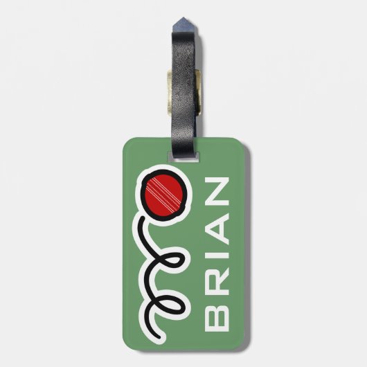 Persoonlijk bagagelabel met grappig cricketbal (Achterkant verticaal)