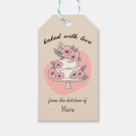 Persoonlijk bakontwerp voor bloemencake cadeaulabel