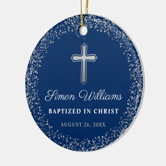 Persoonlijk baptisme Christening Navy Blue Silver Keramisch Ornament (Links)
