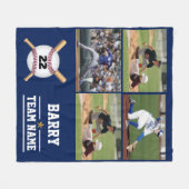 Persoonlijk Baseball 4 Photo Collage Name Team Fl Fleece Deken (Voorkant (Horizontaal))