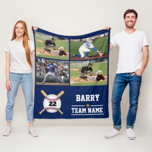 Persoonlijk Baseball 4 Photo Collage Name Team Fleece Deken