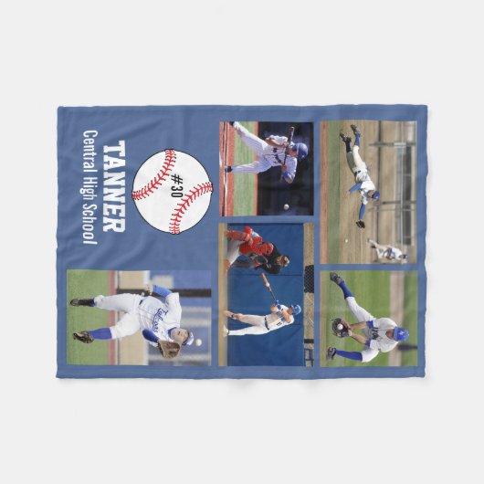 Persoonlijk Baseball 5 Foto Collage Name Team # Fleece Deken (Voorkant (Horizontaal))
