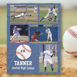 Persoonlijk Baseball 5 Foto Collage Name Team # Fleece Deken
