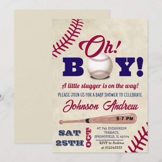 Persoonlijk Baseball Baby shower All Star Kaart (Voorkant / Achterkant)