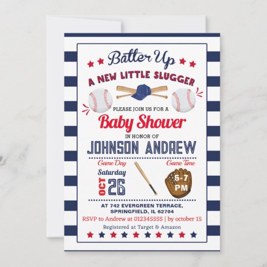 Persoonlijk Baseball Baby shower Slugger All Star Kaart (Voorkant)