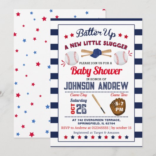 Persoonlijk Baseball Baby shower Slugger All Star Kaart (Voorkant / Achterkant)