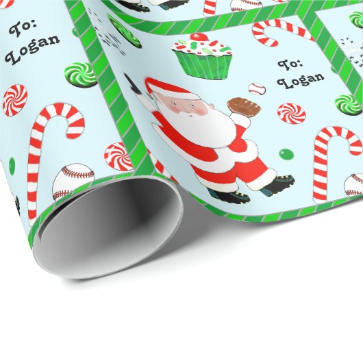 Persoonlijk Baseball Kerstcadeau Cadeaupapier (Rol Hoek)