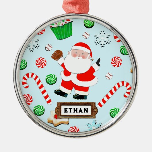 Persoonlijk Baseball Kerstcadeau Metalen Ornament (Voorkant)
