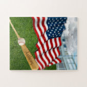 Persoonlijk Baseball met Amerikaanse vlag Jigzaag  Legpuzzel (Horizontaal)
