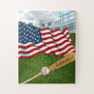 Persoonlijk Baseball met Amerikaanse vlag Jigzaag Legpuzzel
