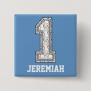 Persoonlijk Baseball nummer 1 Vierkante Button 5,1 Cm