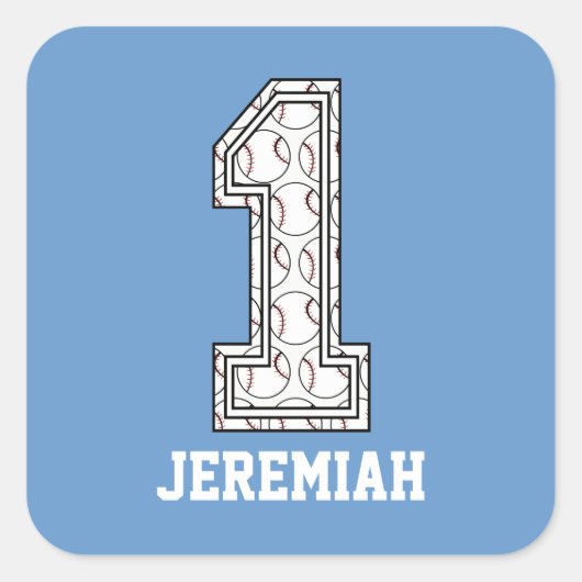 Persoonlijk Baseball nummer 1 Vierkante Sticker (Voorkant)