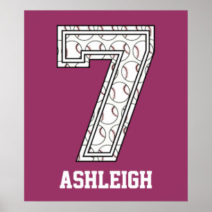 Persoonlijk Baseball Nummer 7 Poster