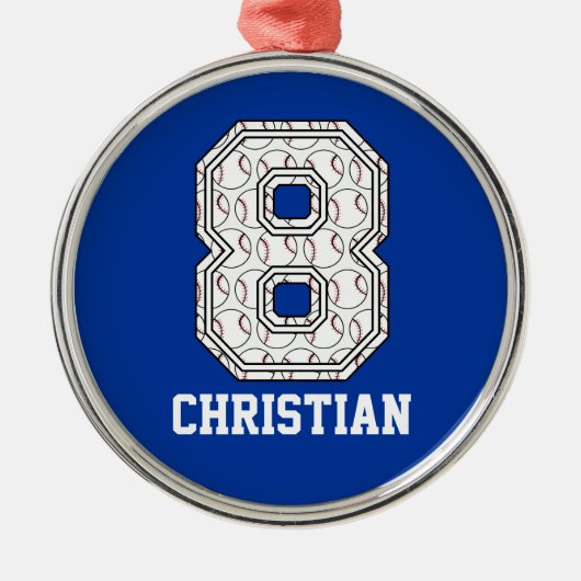 Persoonlijk Baseball nummer 8 Metalen Ornament (Voorkant)