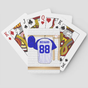 Persoonlijk Baseballshirt in Blauw en Wit Pokerkaarten
