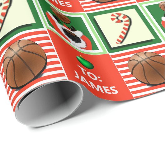 Persoonlijk basketbal kerstcadeau cadeaupapier (Rol Hoek)