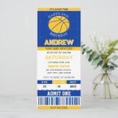 Persoonlijk Basketbal Ticket Blauw & Geel Verjaard Kaart (Staand voorkant)