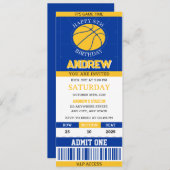 Persoonlijk Basketbal Ticket Blauw & Geel Verjaard Kaart (Voorkant / Achterkant)