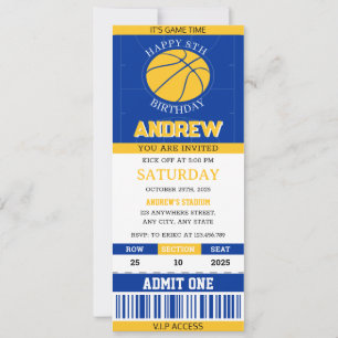Persoonlijk Basketbal Ticket Blauw & Geel Verjaard Kaart
