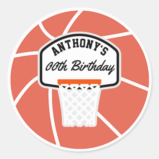 Persoonlijk basketbal verjaardagsfeest ronde sticker (Voorkant)