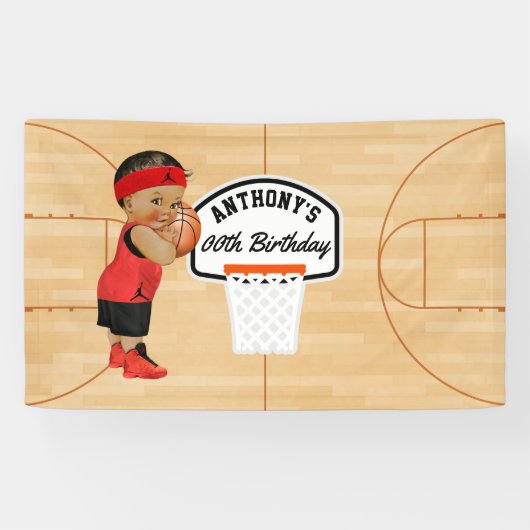 Persoonlijk basketbal verjaardagsfeest spandoek (Horizontaal)