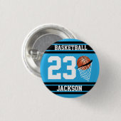 Persoonlijk Basketball Baby Blue en Black Ronde Button 3,2 Cm (Voorkant /achterkant)