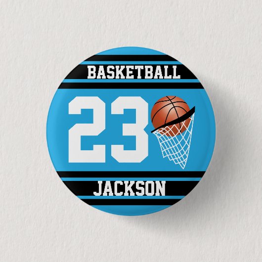 Persoonlijk Basketball Baby Blue en Black Ronde Button 3,2 Cm (Voorkant)