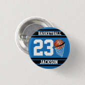 Persoonlijk Basketball Blue en Black Ronde Button 3,2 Cm (Voorkant /achterkant)