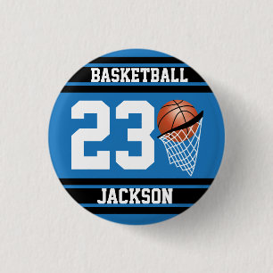 Persoonlijk Basketball Blue en Black Ronde Button 3,2 Cm