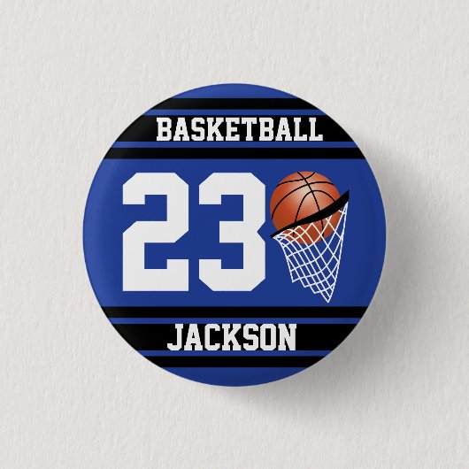 Persoonlijk Basketball Dark Blue en Black Ronde Button 3,2 Cm (Voorkant)