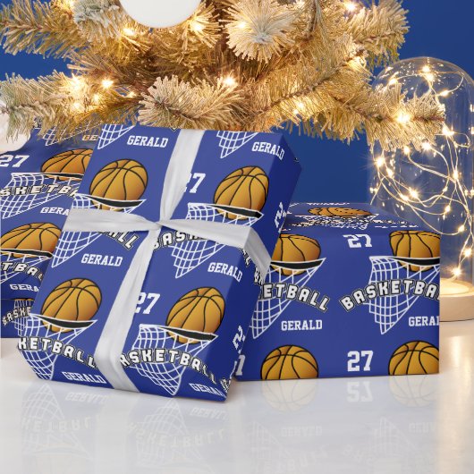 Persoonlijk Basketball - Donkerblauw Cadeaupapier (Feestdagen)