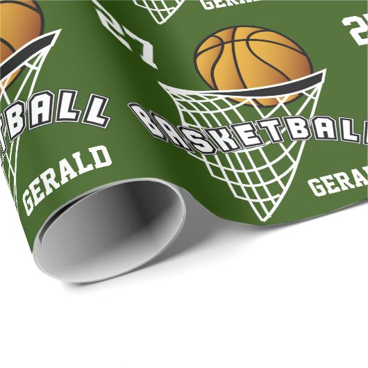 Persoonlijk Basketball - Donkergroen Cadeaupapier (Rol Hoek)