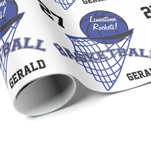 Persoonlijk Basketball - in een donkerblauw Cadeaupapier (Rol Hoek)