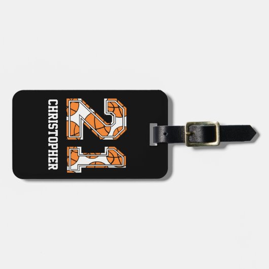 Persoonlijk Basketball Number 21 Bagagelabel (Voorkant horizontaal)