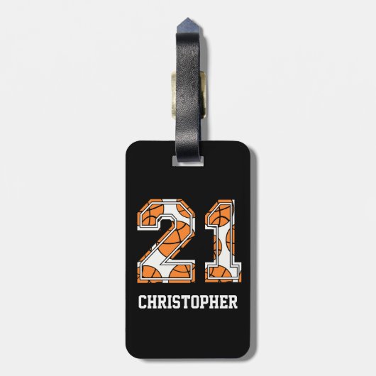 Persoonlijk Basketball Number 21 Bagagelabel (Achterkant verticaal)