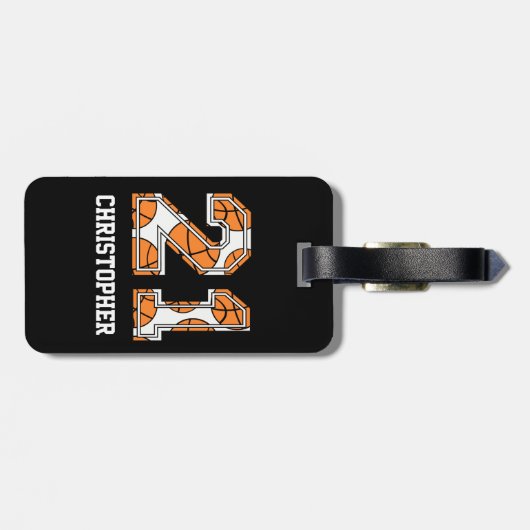 Persoonlijk Basketball Number 21 Bagagelabel (Achterkant horizontaal)