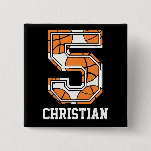 Persoonlijk Basketball Number 5 Vierkante Button 5,1 Cm (Voorkant)