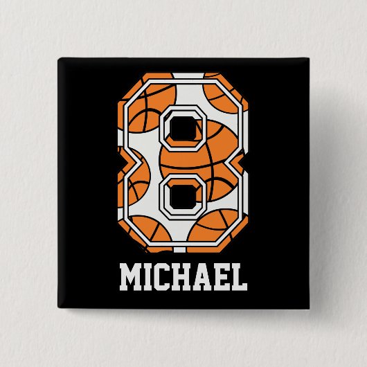 Persoonlijk Basketball Number 8 Vierkante Button 5,1 Cm (Voorkant)