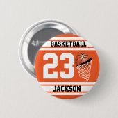 Persoonlijk Basketball Oranje en Wit Ronde Button 5,7 Cm (Voorkant /achterkant)