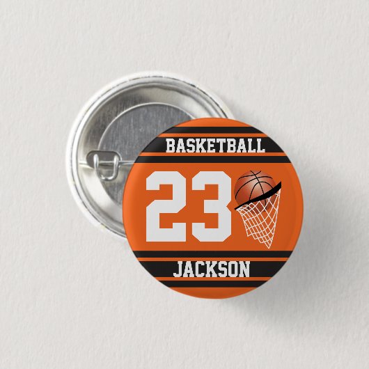 Persoonlijk Basketball Oranje en zwart Ronde Button 3,2 Cm (Voorkant /achterkant)