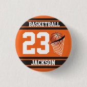 Persoonlijk Basketball Oranje en zwart Ronde Button 3,2 Cm (Voorkant)