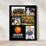 Persoonlijk Basketball Photo Collage Name Team # Poster<br><div class="desc">Dit gepersonaliseerde poster van de basketbalfoto collage kenmerkt uw favoriete geüploade basketbalfoto's, een oranje basketbalafbeelding met het jersey nummer van uw speler, en extra tekst zoals de naam van uw speler en/of teamnaam. Dit ontwerp is ingesteld op basis van een achtergrondkleur van uw keuze - klik op aanpassen en verander...</div>