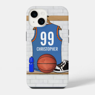 Persoonlijk basketbalshirt Lichtblauw Oranje iPhone 14 Hoesje