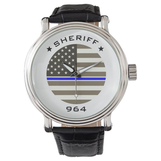 Persoonlijk batchnummer Sheriff Blue Line-vlag Horloge (Voorkant)