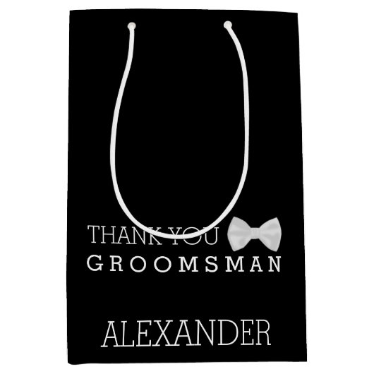 Persoonlijk bedankt Groomsman White Bow Stropdas Medium Cadeauzakje (Voorkant)