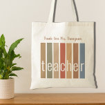 Persoonlijk bedankt leraar tote bag<br><div class="desc">Deze dankjewel De Canvas tas van uw leraar is versierd met strepen in aardtonen en het woord leraar in stijlvolle typografie. Eenvoudig aan te passen. Met de optie Verdere wijzigingen aanpassen kunt u de tekstgrootte,  stijl of kleur desgewenst wijzigen. Het maakt een perfect dank cadeau voor een speciale leraar.</div>