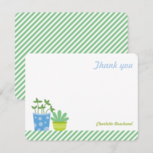 Persoonlijk bedankt Nota's Retro Mint Blue Plant Kaart (Voorkant / Achterkant)