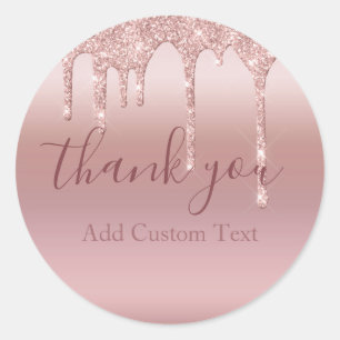 Persoonlijk bedankt Roos Gold Glitter Drip Ronde Sticker